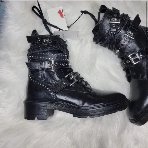 NWT, Zara Lace-up Moto Combat Boots, Size 6 - Picture 5 of 5